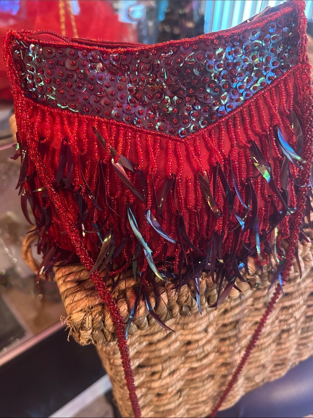 Red Fringe Sequin Crossbody Bag - Unbranded